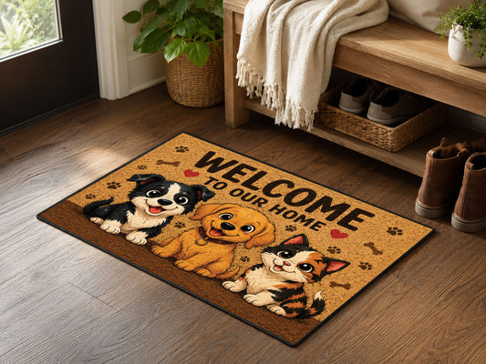 Suupia Welcome Home Puppy and Kitten Doormat, styled view 2