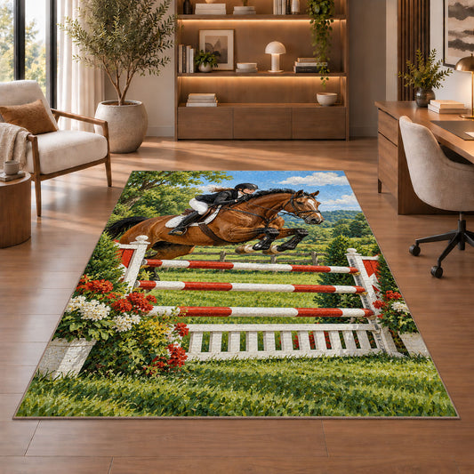Show Jumping Horse Rug in a home office with wooden shelves
