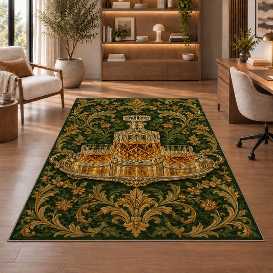Crystal Decanter Rug in a home office with wooden shelves