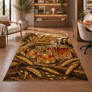 Barley and Whiskey Rug in a home office with wooden shelves