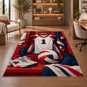 Volleyball Locker Jersey Rug in a home office with wooden shelves