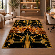Art Deco Cheers Rug in a home office with wooden shelves