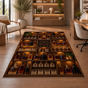 Home Bar Shelf Rug in a home office with wooden shelves