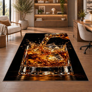 Pouring Whiskey Rug in a home office with wooden shelves
