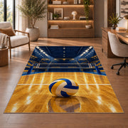 Indoor Volleyball Arena Rug in a home office with wooden shelves