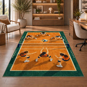 Volleyball Team on Court Rug in a home office with wooden shelves
