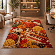 Autumn Yarn Rug in a home office with wooden shelves