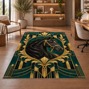 Art Deco Horse Rug in a home office with wooden shelves