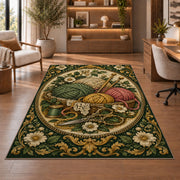 Vintage Engraved Yarn Rug in a home office with wooden shelves