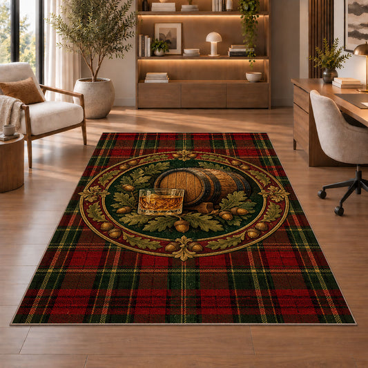 Tartan Whiskey Rug in a home office with wooden shelves