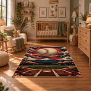 sunset baseball diamond scene area rug displayed in a nursery