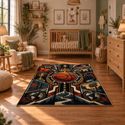 Mechanical Basketball Hoop Rug displayed in a cozy nursery