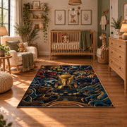 Golden Basketball Trophy Rug displayed in a cozy nursery