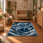 Icy Mountain Basketball Court Rug displayed in a cozy nursery