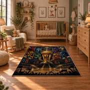 Golden Basketball Trophy City Rug displayed in a cozy nursery