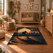 Sunset Street Basketball Silhouette Rug displayed in a cozy nursery