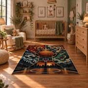Mythic Basketball Emblem Rug displayed in a cozy nursery