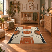 Minimal Basketball Court Diagram Rug displayed in a cozy nursery
