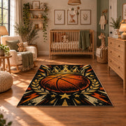 Comic Burst Basketball Rug displayed in a cozy nursery