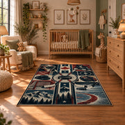 Hockey Arena Panel Collage Rug displayed in a cozy nursery