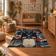 Hockey Rink Panel Collage Rug displayed in a cozy nursery