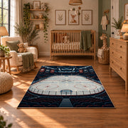 Ice Hockey Arena Stadium Rug displayed in a cozy nursery