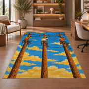 linemen crew on poles rug in a home office with wooden shelves