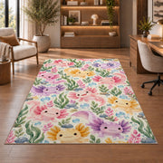 Axolotl Pattern Rug in a home office with wooden shelves