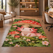 Axolotl Mushroom Rug in a home office with wooden shelves