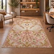 Swan heart rug in a home office with wooden shelves