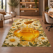 Honey Jar and Dipper Rug in a home office with wooden shelves