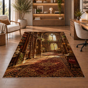 Grand Old Library rug in a home office with wooden shelves