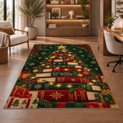 Book Christmas Tree rug in a home office with wooden shelves