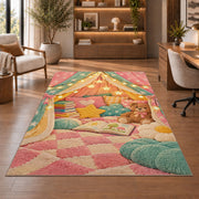 Kids Reading Tent rug in a home office with wooden shelves