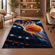 Swish Arena Lights rug in a home office with wooden shelves