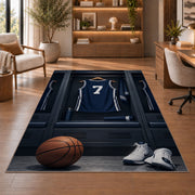 Locker Room Jersey Number 7 rug in a home office with wooden shelves