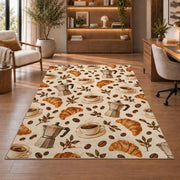 Coffee Shop Pattern rug in a home office with wooden shelves