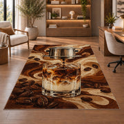 Vietnamese Iced Coffee rug in a home office with wooden shelves