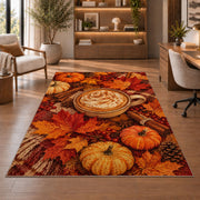 Pumpkin Spice Latte rug in a home office with wooden shelves