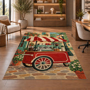 Retro Coffee Cart rug in a home office with wooden shelves