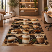 Coffee Drinks Guide rug in a home office with wooden shelves