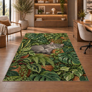 Gray Cat Houseplants rug in a home office with wooden shelves