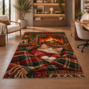 Sweater Kitten by Fireplace rug in a home office with wooden shelves
