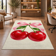 Cherry Bow Rug in a home office with wooden shelves