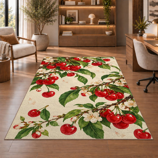Cherry Branch Rug in a home office with wooden shelves