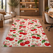 Cherry Heart Rug in a home office with wooden shelves