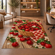 Cherry Basket Rug in a home office with wooden shelves