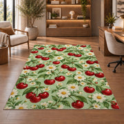 Cherry and Daisy Rug in a home office with wooden shelves
