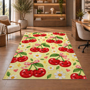 Kawaii Cherry Rug in a home office with wooden shelves