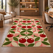 Geometric Cherry Rug in a home office with wooden shelves